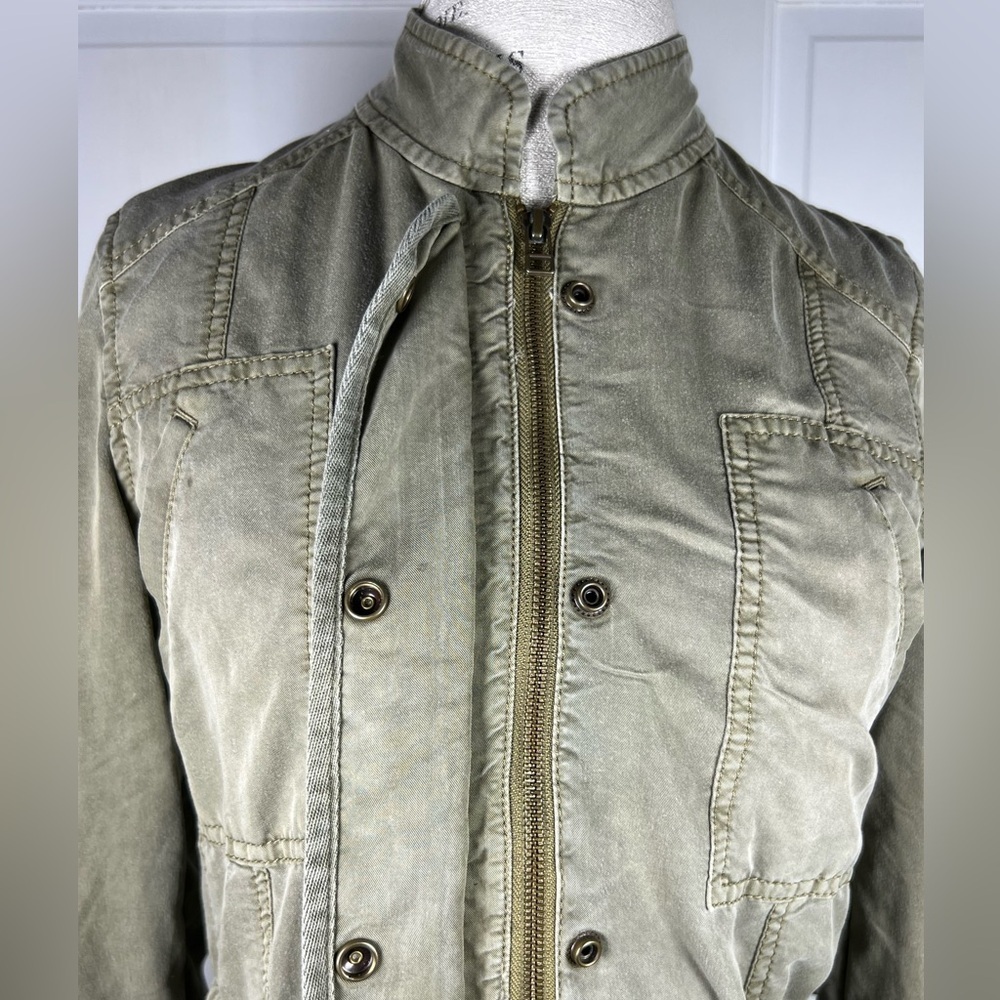Hinge Cargo Utility Army Green Drawstring Waist Drapey Jacket Super Soft Sz XS - Picture 6 of 8